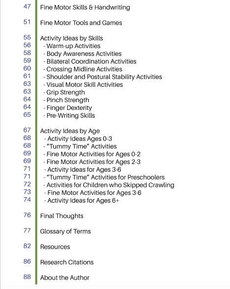Basics of Fine Motor Skills Table of Contents