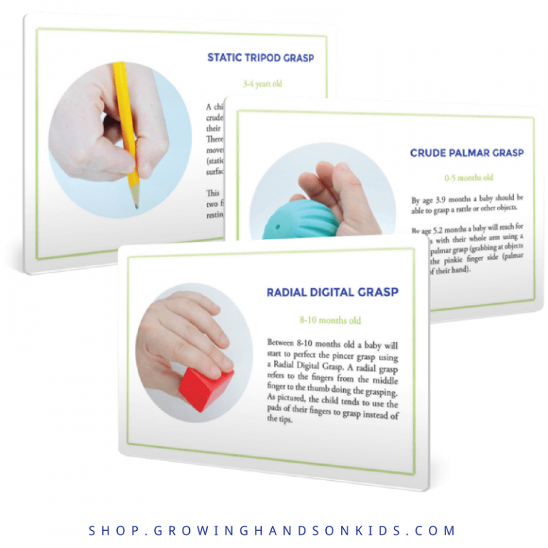 Typical Hand Grasp Development for Fine Motor Skills Cards (Printed)