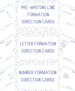Pre-Writing, Letter, and Number Formation Direction Cards