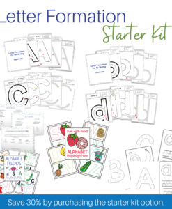 collage of product previews for the letter formation starter kit.