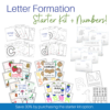 Collage of product previews for the letter formation starter kit + numbers.